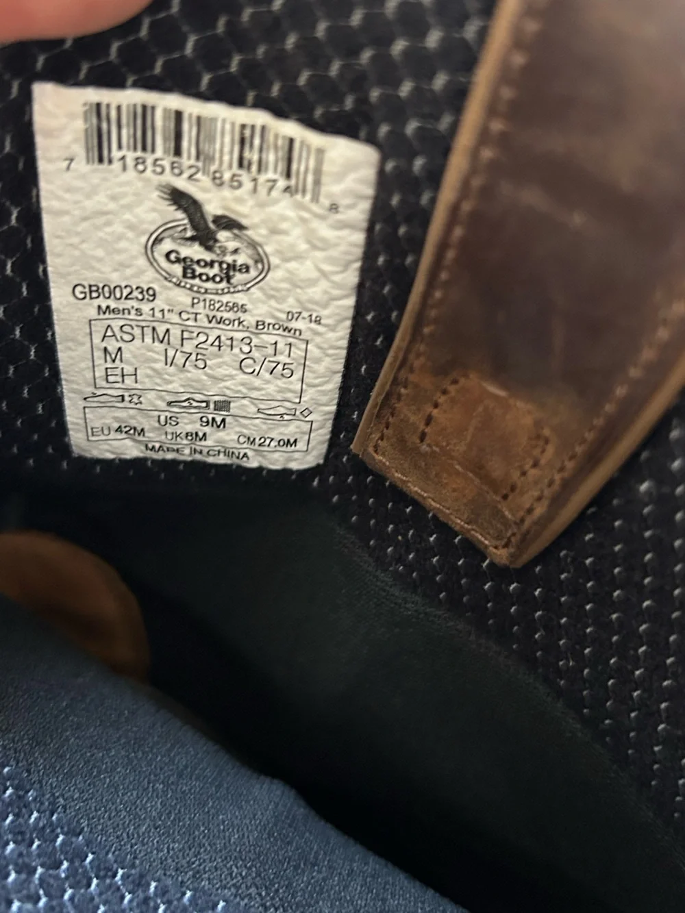 Georgia Boot Brown Leather Work Boot Interior Label View size 9M